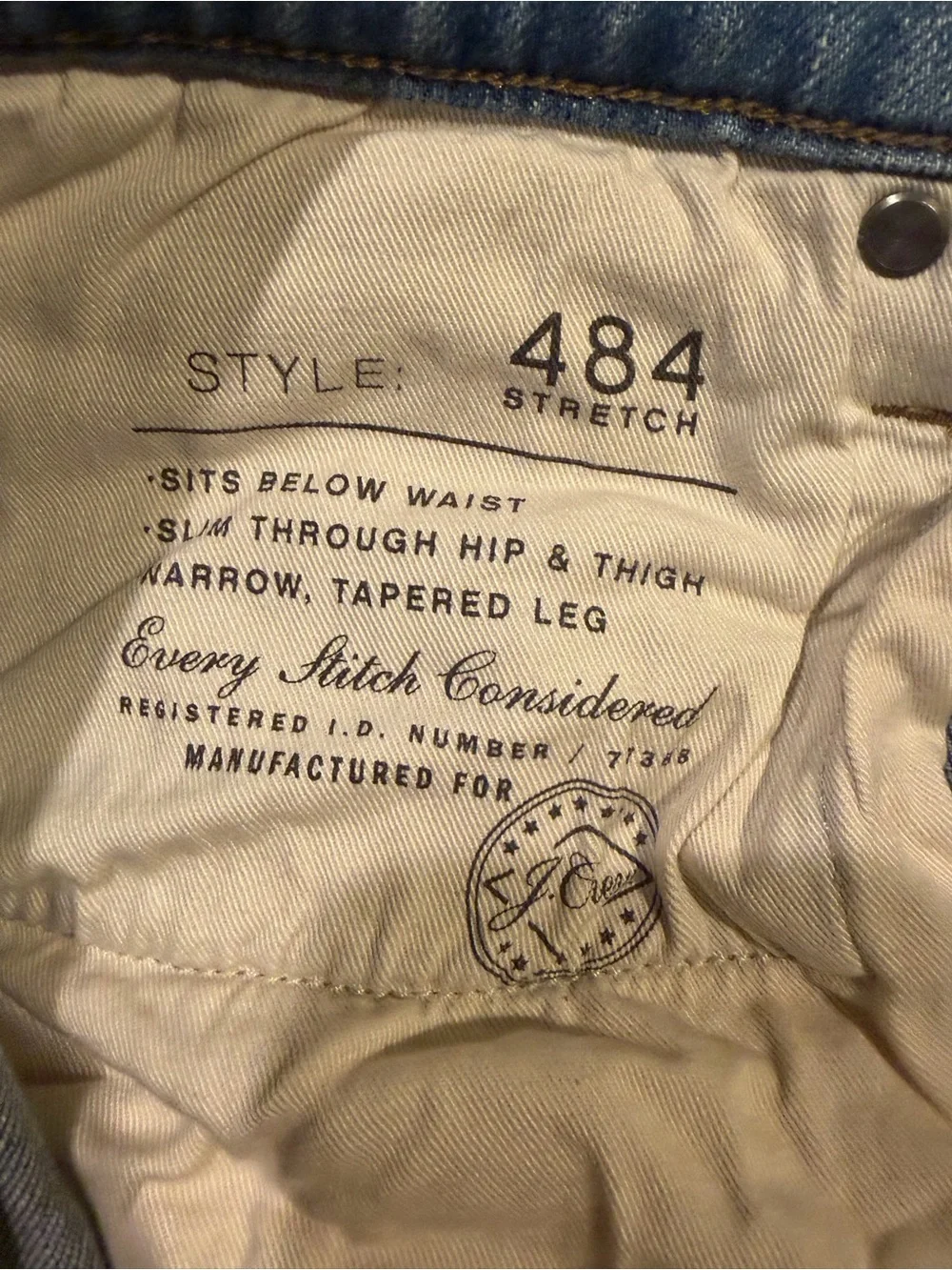 J. Crew 484 Stretch Narrow Tapered Leg Jeans